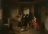 Children playing in an interior Signed by John MacDonald, Oil on canvas, sold Mar 2022