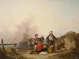 Fisherfolk on the coast Signed and dated Wm Shayer/1839 by William Shayer, Oil on canvas, sold Mar 2022