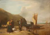 A Fish Auction on the South Coast of Devonshire Signed and dated W by William Collins, Oil on canvas, sold Mar 2022