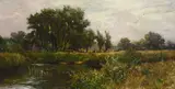 River landscape with cattle on the far bank Indistinctly by Frederick Golden Short, Oil on canvas, sold Mar 2022