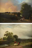 Landscape with a gypsy encampment at dusk by John Frederick Tennant, oil on panel, sold Mar 2022