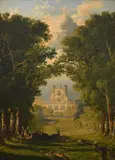 View of Woollaton Hall with deer in the foreground Signed and by Edward H. Niemann, Oil on board, sold Mar 2022