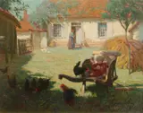 Feeding the chickens Signed Annie L Simpson by Annie L. Simpson, Oil on canvas, offered Mar 2022
