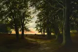 Landscape with a traveller on a path in a beechwood by William Beattie-Brown, Oil on canvas, offered Mar 2022