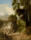 Figures resting by a mill in a mountain landscape Signed with by Richard Pickersgill, Oil on canvas, offered Mar 2022