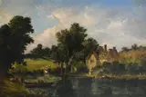 The ferry at Shrewsbury Signed A Vickers by Alfred Vickers Snr, Oil on canvas, sold Mar 2022