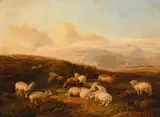 Sheep in a moorland landscape Signed and dated T by Thomas Sidney Cooper, Oil on panel, sold Mar 2022