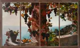 Grape vines on a terrace by Ruth Mercier, Oil on four canvases, framed as one Each, sold Mar 2022