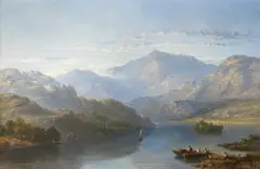 Mountainous river landscape with fishermen mending their nets Signed J Poole by James Poole, Oil on canvas, sold Mar 2022