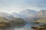 Mountainous river landscape with fishermen mending their nets Signed J Poole by James Poole, Oil on canvas, sold Mar 2022