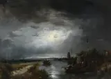 River landscape at night Oil by George Balmer, Oil on panel, sold Mar 2022
