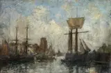 Shipping in a busy port Oil by James Levin Henry, Oil on canvas, sold Mar 2022