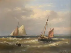 Seascape with fishing boats Signed A Hulk by Abraham Hulk Jnr, Oil on panel, sold Mar 2022