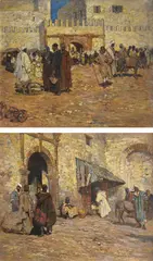 Outside the Gate of Lion by Robert E. Groves, oil on board, sold Mar 2022