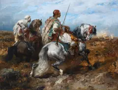 The charge Signed Ad by Adolf Schreyer, Oil on canvas, sold Mar 2022