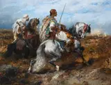 The charge Signed Ad by Adolf Schreyer, Oil on canvas, sold Mar 2022