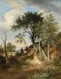 Landscape with figures resting by a path Oil by James Stark, Oil on panel, sold Mar 2022