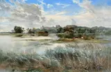 Arundel Castle with cattle watering in the foreground Signed and by Keeley Halswelle, Oil on canvas, sold Mar 2022