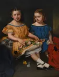 Portrait of two sisters seated in an Edinburgh interior by Hugh Collins, Oil on canvas, sold Mar 2022