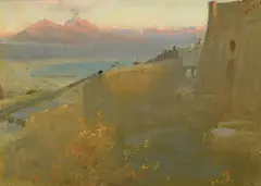 Naples Signed with monogram by Albert Goodwin, Oil on board, sold Mar 2022