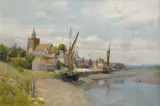 Landscape with a village by a creek Signed W by Walter Follen Bishop, Oil on canvas, sold Mar 2022