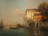 A view of Venice with the Campanile di San Marco in the distance by Antoine Bouvard, Oil on canvas, sold Mar 2022