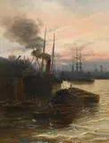 The Pool of London by Edward Henry Eugene Fletcher, Oil on canvas, sold Mar 2022