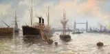 Shipping in the Pool of London by Edward Henry Eugene Fletcher, Oil on canvas, sold Mar 2022