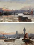 Shipping on the Thames before Westminster by Edward Henry Eugene Fletcher, oil on canvas, sold Mar 2022