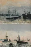 Shipping on the Thames Estuary at dusk by Edward Henry Eugene Fletcher, oil on canvas, sold Mar 2022
