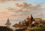 Fisherfolk on a riverbank Oil by Hendrik Vettewinkel, Oil on panel, offered Mar 2022