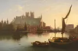 View of Westminster Abbey from the Surrey side of Westminster Bridge by Edward Bradley, Oil on canvas, sold Mar 2022