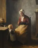 Interior with a mother and child by a window Signed Bernard De by Bernard de Hoog, Oil on canvas, sold Mar 2022