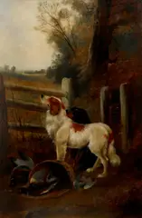 Waiting by a stile Signed with pseudonym and dated Desmond Claw 1886 by Robert Cleminson, Oil on canvas, offered Mar 2022