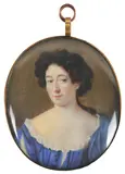 Portrait miniature of a lady wearing a blue dress On vellum by Christian Richter, watercolor, sold Mar 2022