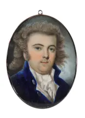 Portrait miniature of a gentleman wearing a blue coat and white by John Barry, watercolor, offered Mar 2022