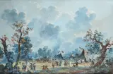 Landscape with figures by a military encampment by Louis-Nicolas Van Blarenberghe, Gouache, offered Mar 2022