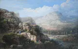 River landscape with figures and sheep Pencil by John Glover Ows, Pencil, watercolour and bodycolour, heightened with gum arabic, sold Mar 2022