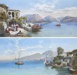 Figures outside a villa on the banks of Lake Orta by Charles Rowbotham, watercolour and bodycolour, offered Mar 2022