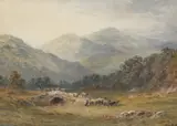 Highland landscape with a shepherd and his flock Signed Alfred Powell by Alfred Powell, Pencil and watercolour, offered Mar 2022