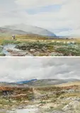 Figures and sheep near Capel Curig by David Bates, watercolour, sold Mar 2022