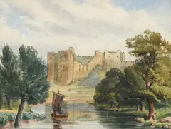 Chepstow Castle across the River Wye Signed with monogram by Paul Jacob Naftel, watercolor, offered Mar 2022