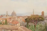 View over the rooftops by Arthur Wilde Parsons, Pencil and watercolour, sold Mar 2022