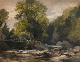 Watermill on the River Esk Signed E by Edmund Thornton Crawford, Pencil and watercolour heightened with white, sold Mar 2022