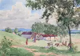View of a godowns station hospital by Angelo Fairfax Muckley, Pencil and watercolour, offered Mar 2022