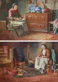 Old woman shelling peas by Henry Edward Spernon Tozer, watercolour, sold Mar 2022
