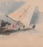 Sailing boat in a stiff breeze Signed with initials HBB by Hercules Brabazon Brabazon, Pencil and pencil, sold Mar 2022