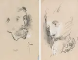 Portrait study of a bearded man looking out at the viewer by Hercules Brabazon Brabazon, pencil and black, offered Mar 2022