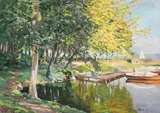 Au Bord du Lac Signed and dated ASilvestre 1943 by Albert Silvestre, Oil on canvas, sold Dec 2021