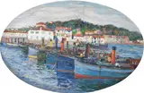 The port of Saint-Jean-de-Luz Signed Floutier by Louis Floutier, Oil on board, oval, sold Dec 2021